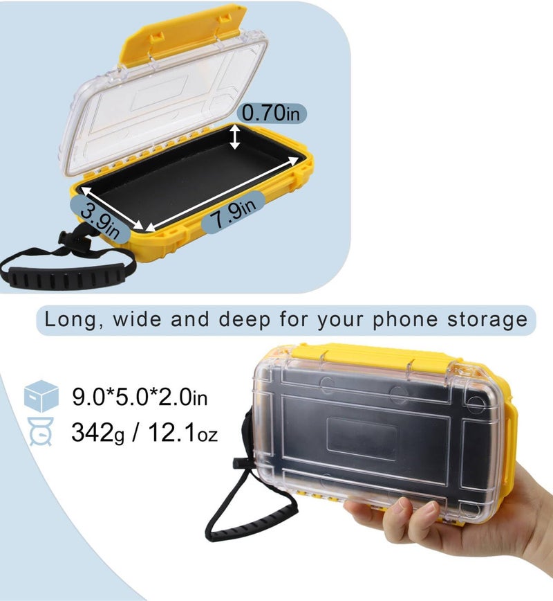 Byrixk Dry Box Waterproof Box for Kayaking Boat Waterproof Phone Case Watertight Storage Container Diving Dry Boxes Yellow Protective Case, 9" L x 5" W x 2" H - Image 2